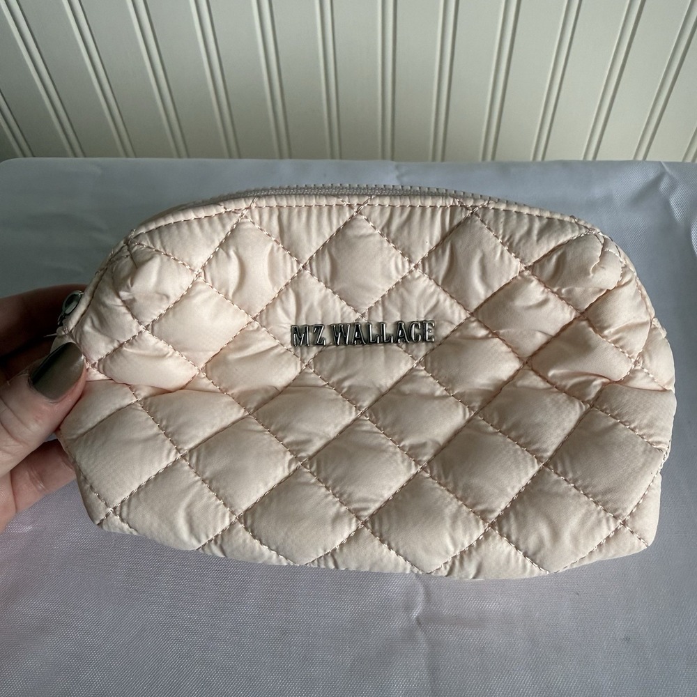 MZ Wallace Quilted Mica Cosmetic Makeup Toiletry Pouch Bag Case Light Pink New